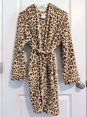 GAP Kids Leopard Print Fuzzy Hooded Robe - Cream & Brown